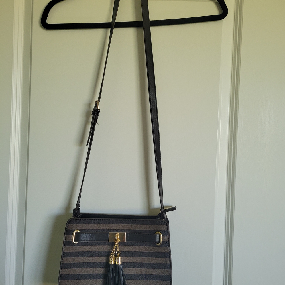 Adrienne Vittadini Black and Brown Striped Shoulder Bag